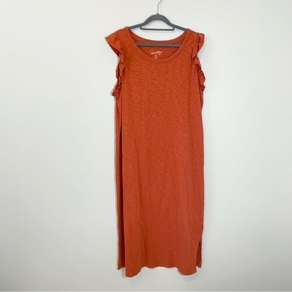 NEW Universal Thread rust ruffle detail sleeveless stretch fitted midi dress - Picture 1 of 9